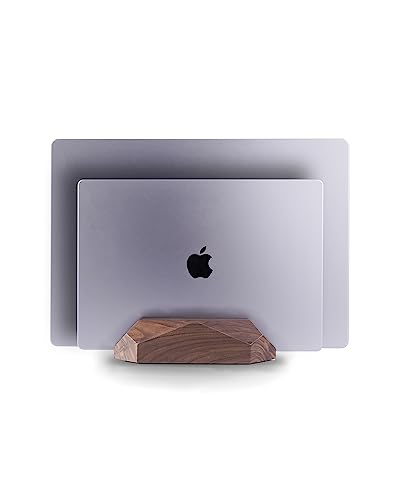 Nuvograin Dual Laptop Holder Vertical Laptop Stand, 2 Slots MacBook Stand Wood,Wooden Laptop Stand,Vertical Laptop Holder for Desk, Widen Dock Fits All MacBook/Surface pro Nuvograin