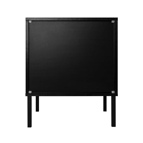 Natural Rattan Nightstands Set of 2, Accent End Table, Boho Bedside Table with 1 Hand Made Decorated Door for Living Room, Bedroom, Black Angel Sar