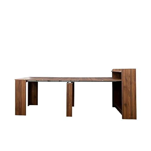 kevinplus 98.4'' Extendable Wood Dining Table with Storage for 6-10, Modern Rectangle Multifunctional Dining Kitchen Table Console Table for Living Room Home Office, Easy Assembly, Walnut kevinplus