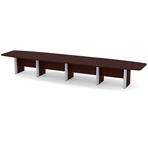 Thaweesuk Shop 18ft Mahogany Modern Boat Shaped Conference Table Room Hide Wires Inside Elliptical Metal Legs Desk Grommets Racetrack Boardroom Office Business Furniture Wood 212''L x 47-32''W x 29''H Generic