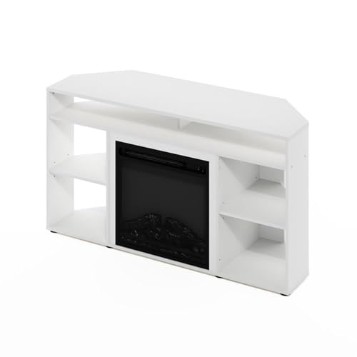 Pemberly Row Corner TV Stand with Fireplace for TV up to 55 Inches Solid White Pemberly Row