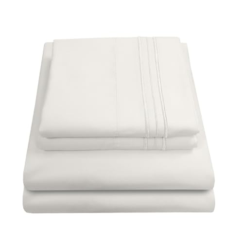 1800 Thread Count Sheet Set – Soft Egyptian Quality Brushed Microfiber Sheets – Luxury Bedding Set with Flat Sheet, Fitted Sheet, Pillow Cases, King, Ivory, Sheet Set