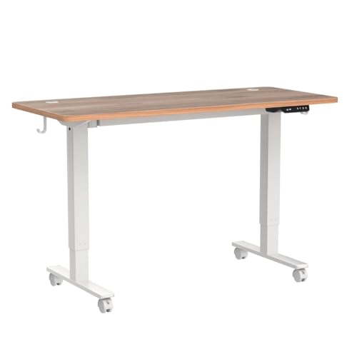 Cubiker 55 x 24 Inch Standing Desk, Stand up Height Adjustable Home Office Electric Table, Sit Stand Desk with Splice Board, White Frame & Light Rustic Brown Desktop Cubiker