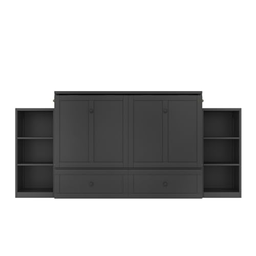 DNChuan Full Size Murphy Cabinet Bed with Spacious Storage Drawer, Foldable Murphy Cabinet Bed Frame with Storage Shelves, Space Saving, No Noise, Kids, Boys, Adults, Dark Gray DNChuan
