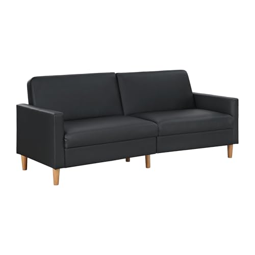 Lexicon 79"W Convertible Futon Sofa Bed, Loveseat, Faux Leather Upholstered Couch Sleeper, Adjustable Backrests, Padded Pocket Coil, Solid Wood Legs for Living Room, Bedroom, Apartment, Office, Black Lexicon