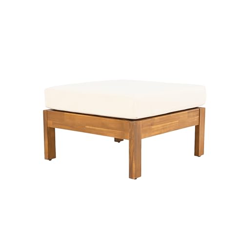 Merax 3 Piece Acacia Wood Patio Furniture Set, Outdoor Sectional Sofa Set with Coffee Table, 4 Seats Sofa Deep Seating with Soft Cushions for Garden, Backyard, Teak & Cream Merax