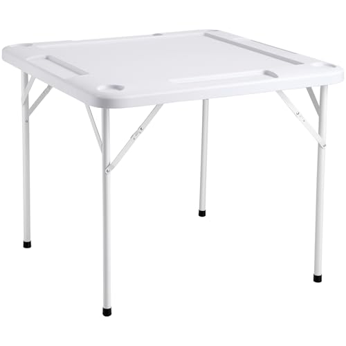 VEVOR Mahjong Table, Square 4 Player Folding Card Table with 4 Cup Holders & 4 Chip Trays, Portable Domino Game Table with 1 Set of Dominoes for Mahjong Poker Puzzles, 35.4 x 35.4-inch, White VEVOR