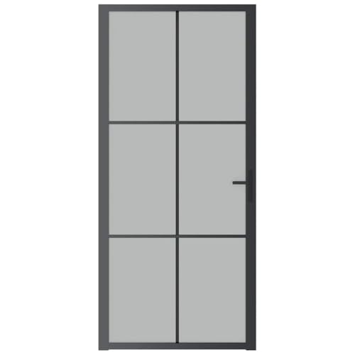 Interior Door 36.6"x79.3" Black Matt Glass, Aluminum Frame, Modern Frosted Tempered Glass Panel, Privacy Room Divider for Home Office, Easy Assembly Zeehear