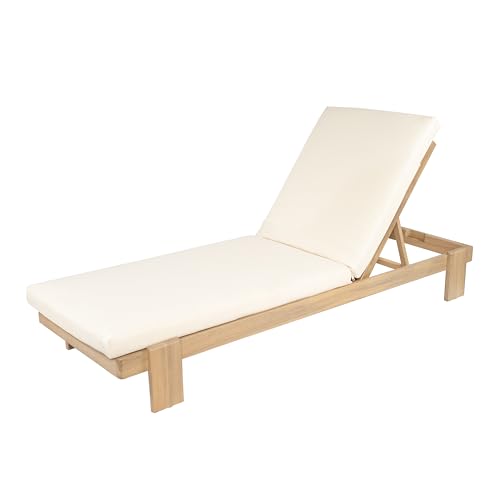 Christopher Knight Home Duska Acacia Wood Chaise Lounge Chair Set of 2, Patio Outdoor Chaise Lounge with Cushions, Adjustable Backrest Single Lounge Sofa, Garden Poolside Backyard Seating, Teak+Beige