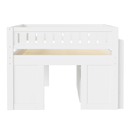 Harper & Bright Designs Low Loft Bed Full Size with Storage, Solid Wood Loft Bed with Cabinet and Chalkboard Panel, Multiple Functions Loft Bed Frame for Kids Teens Adults, White Harper & Bright Designs