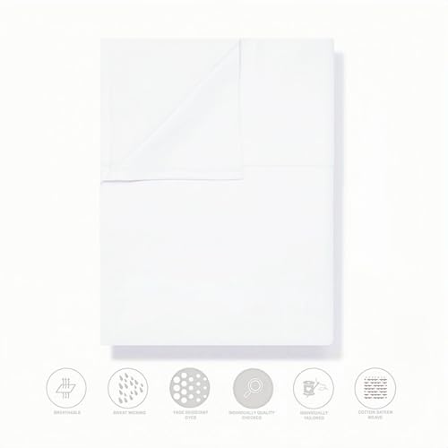 Twin Size Flat Sheet Only, Soft 300 Thread Count 100% Cotton Flat Sheets, Cool & Breathable Bed Sheets, Top Sheet, Flat Sheet Only, Single Flat Sheets Only (Twin, White) HMACOLOR BEDDING