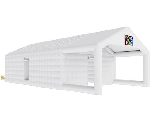 SPECRAFT 39x20x14 FT Large Inflatable Nightclub Tent for Adults with Pavilion Rest Area, Black Inflatable Night Club Gazebo with 2 Side Doors & Logo Area for Wedding, Birthday, Backyard Events, White SPECRAFT