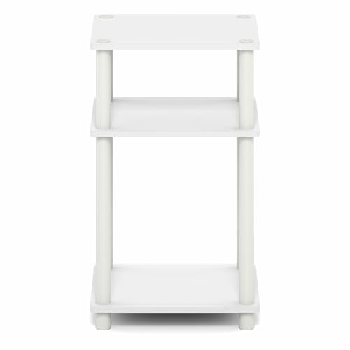 Furinno Turn-N-Tube Side Table, 3-Tier End Table with Open Shelf, Toolless Assembly Night Stand, Bedside Table, for Living Room, Bedroom, White Furinno