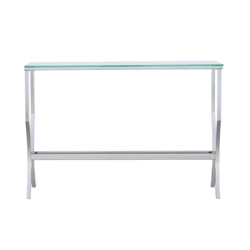 Coaster Home Furnishings - Saide - Metal and Glass - 43.5-Inch Rectangular Contempandary Table with Clear Tempered Glass Top - Entryway, Living Room, and Hallway - Chrome - 720339 Coaster Fine Furniture
