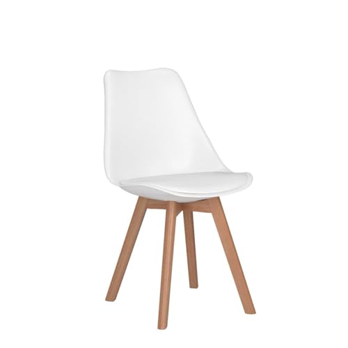 CangLong, White Modern Set, Shell Chair with Wood Legs for Kitchen, Dining, Living Room-Set of 4, Pack of 4 CangLong