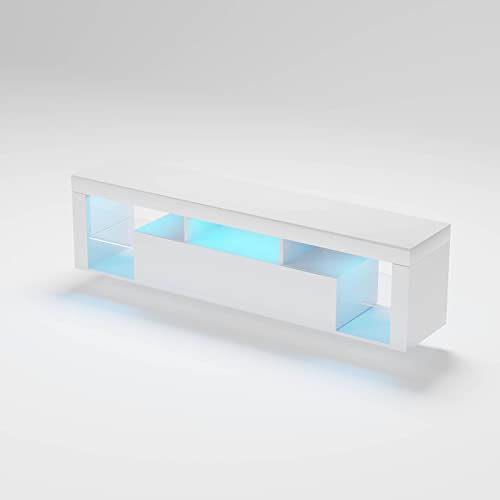 Floating TV Stand Wall Mounted - High Gloss Led Entertainment Center with Storage and Shelf, TV Stand for 65 Inch TV, Gaming Entertainment Center Console Table with Lights, White Gitua
