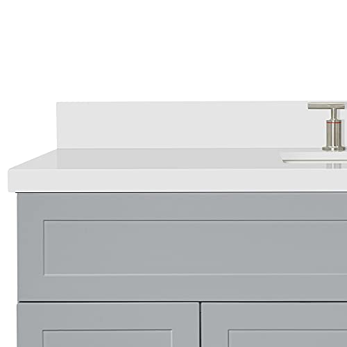 ARIEL 55" Grey Bathroom Vanity 1.5" Edge Pure White Quartz Countertop & Splash, Rectangular Sink, 2 Soft Closing Doors, 4 Full Extension Dovetail Drawers, Built in Toe Kick ARIEL