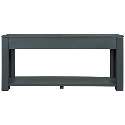 Knocbel Console Table with 4 Storage Drawers Bottom Shelf, Rustic Distressed Sofa Table for Entryway Hallway, Assembly Required, 63" W x 14" D x 30" H, Navy Knocbel