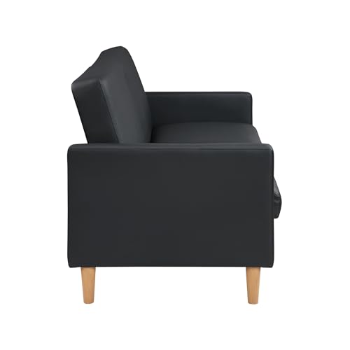 Lexicon 79"W Convertible Futon Sofa Bed, Loveseat, Faux Leather Upholstered Couch Sleeper, Adjustable Backrests, Padded Pocket Coil, Solid Wood Legs for Living Room, Bedroom, Apartment, Office, Black Lexicon