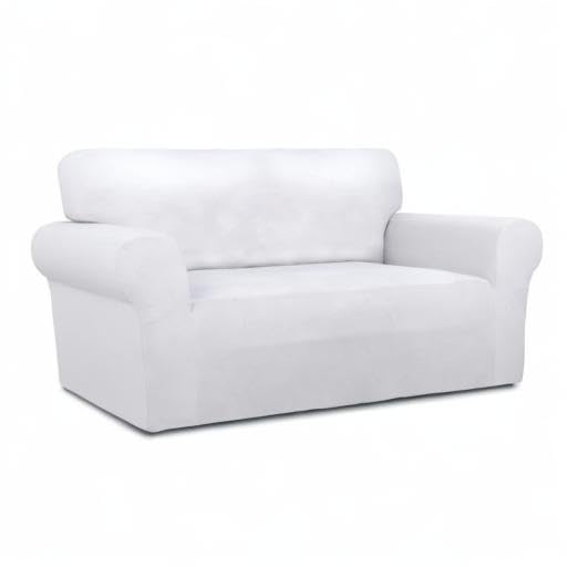 PureFit Super Stretch Sofa Slipcover – Spandex Non Slip Soft Couch Sofa Cover, Washable Furniture Protector with Non Skid Foam and Elastic Bottom for Kids, Pets (Loveseat, White PureFit