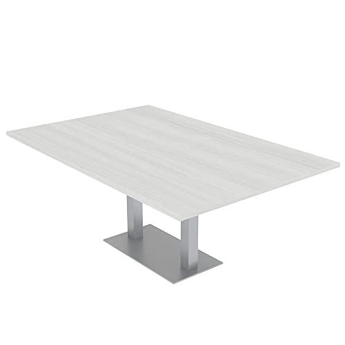 6 Person Rectangle Conference Table with Brushed Silver Square Metal Base | Harmony Series Modern Office Meeting Tables for Offices, Training Rooms, and Homes | White Cypress – 6ft SKUTCHI DESIGNS INC.