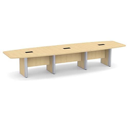 Thaweesuk Shop Natural Aspen 14 FT Modern Boat Shaped Conference Table Wood Hide Wires Inside Elliptical Metal Legs Desk Grommets Racetrack Boardroom 3 Power Modules Black Room Business Furniture New Generic
