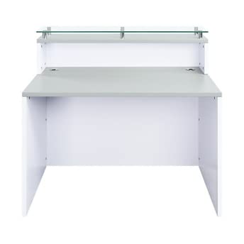 NBF Esquire Modern Reception Desk with Counter - 48" W x 32" D Retail Checkout Counter - Front Desk Reception Counter with 2 Grommet Holes - Countertop Lobby Desk for Office Salon Store (White) nbf signature series