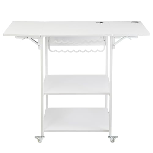 VEVOR Heat Press Table, 3 Tier Movable Heat Press Stand, Foldable Heat Transfer Machine Stand with Wheels and Vinyl Roll Holder, Rolling Metal Workbench for Sublimation Transfer Machine, White VEVOR