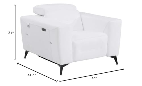 BlackJack Furniture Ferrara Top Grain Italian Leather Power Reclining Sofa Chair with USB Ports to Charge Devices, Adjustable Multi-Position Headrests, Wall Hugger Design, 41.3" W, White Blackjack Furniture