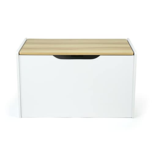 Humble Crew Expedition Hinged Toy Storage Chest with Lid, White & Natural Wood Humble Crew