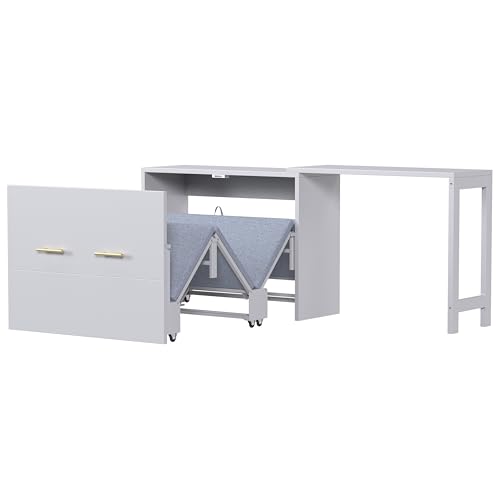 Bellemave Twin Size Murphy Bed, Cabinet Bed with Desk, Farmhouse Murphy Cabinet with Desk, Noisy Free, for Guest Bedroom, Living Room, Office, Gray Bellemave