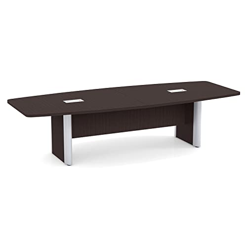 Thaweesuk Shop Espresso 10 ft Modern Boat Shaped Conference Table Hide Wires Inside Elliptical Metal Legs Desk Grommets Racetrack Silver Power Modules Business Room Boardroom Meeting Furniture Wood Generic