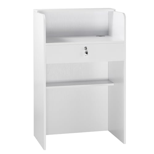 VEVOR Reception Desk, 23.6 inch Rectangular Front Counter Table, Modern Office Reception Desk with Drawer, Small Minimalist Retail Counter Table for Checkout, Lobby, Beauty Salon and Office, White VEVOR