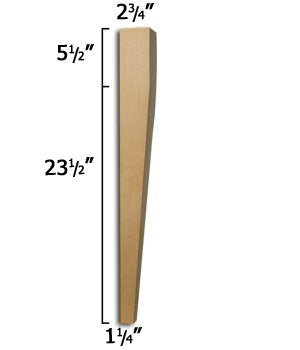 Osborne Tapered (Two-Sided) Dining Table Leg in Soft Maple Wood (Set of Four), Unfinished Wooden Posts for Dining Room Table or Desk, Replacement Dining Table Legs, Sanded and Ready to be Finished Osborne Wood Products