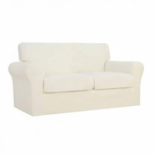 Easy-Going 3 Pieces Stretch Soft Couch Cover for Dogs - Washable Sofa Slipcover for 2 Separate Cushion Couch - Elastic Furniture Protector for Pets, Kids (Loveseat, Ivory) Easy-Going