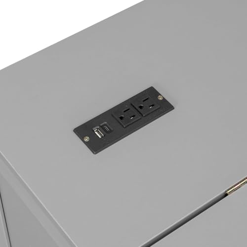 Virubi Queen Farmhouse Murphy Bed with Storage Drawer and Charging Station,Wood Folding Hidden Murphy Chest Bed Cabinet for Adults,Space Saving (Gray)