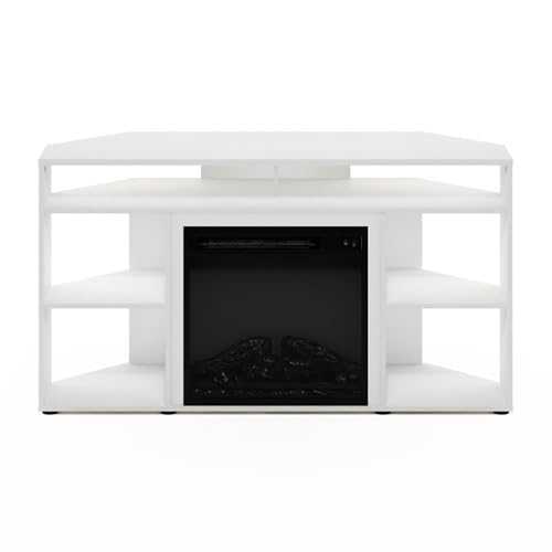 Pemberly Row Corner TV Stand with Fireplace for TV up to 55 Inches Solid White Pemberly Row