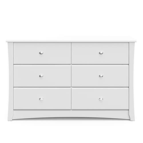 Storkcraft Crescent 6 Drawer Double Dresser (White) – GREENGUARD Gold Certified, Kids Dresser Drawer Organizer For Nursery, Chest of Drawers Storkcraft