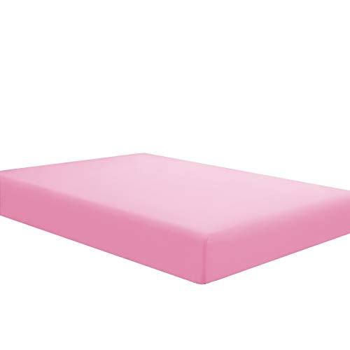 Sfoothome Mattress Sheet Twin Size with Deep Pockets - Soft and Comfortable Microfiber - Fade Wrinkle Resistant, Pink Fitted Sheets Sfoothome