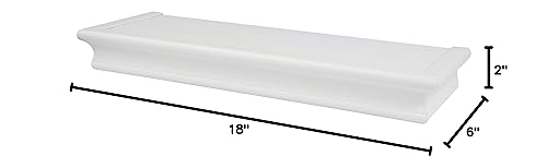 HIGH & MIGHTY Decorative 18" Floating Shelf Holds up to 15 lbs, Easy Tool-Free Dry Wall Installation, Beveled, White | 515654 HIGH & MIGHTY