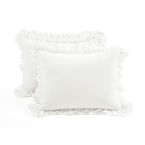 Lush Decor Ella Ruffle Lace 100% Cotton Duvet Cover, 3 Piece Set, Full/Queen, White - Cute Comforter - Queen Bedding Set - White Bedding Full Size - Coquette Decor - Neutral Lace Trim - Ruffle Trim Lush Decor