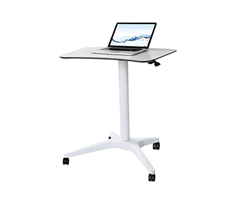 CARTMAY Mobile Standing Desk,Pneumatic Height Adjustable Laptop Desk, Mobile Laptop Desk with Wheels, Height Adjustable from 29.5'' to 47'',White CARTMAY