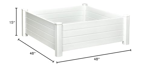 NuVue Products 26001 Premium Outdoor Raised Garden Bed for Growing Edible Plants and Flowers, BPA-Free Woodgrain Panel Elevated Planter Box, 48” L x 48” W x 15” H, White NuVue