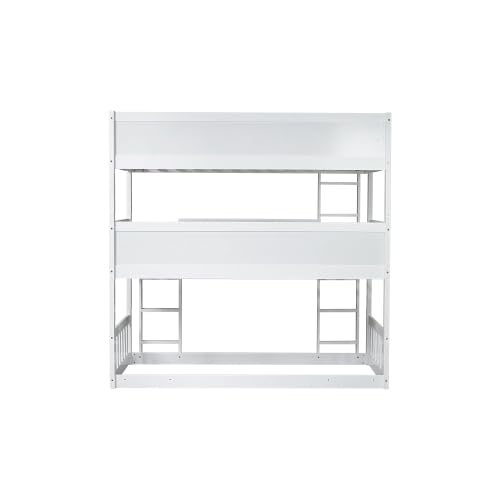PVWIIK Twin Over Twin Over Twin Wood Bunkbeds with Ladder & Guardrails, Triple Bunk Bed w/Detachable Bunk Bed for Dorm, Bedroom,Guest Room,No Box Spring Needed,Easy Assembly, White PVWIIK