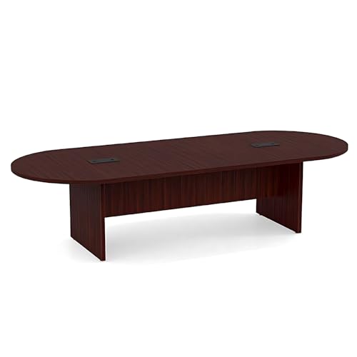 New 12 FT Modern Executive Conference Room Table Oval Racetrack Shaped Panel Legs Grommets Boardroom Meeting Desk Office Hardwood Mahogany Laminate Finish 142''L x 47''W x 29''H Generic