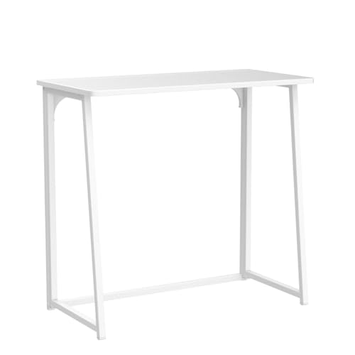 WOHOMO Folding Desk, 31.5" Small Desk for Small Spaces, Easy Assemble Foldable Computer Desk for Laptop, Mini Portable Working Table Narrow Wooden Writing Workstation for Home Office, White WOHOMO