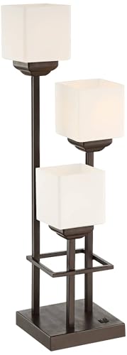 Franklin Iron Works Modern Console Table Lamp 29 1/2" Tall with USB Ports A+C Charging Bronze Metal White Glass Square Shade for Bedroom Living Room House Bedside Nightstand Home Office Entryway Franklin Iron Works