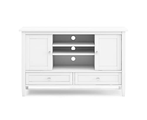 SIMPLIHOME Warm Shaker SOLID WOOD Universal TV Media Stand, 47 inch Wide, Transitional, Living Room Entertainment Center, Storage Cabinet, for Flat Screen TVs up to 55 inches in White SIMPLIHOME