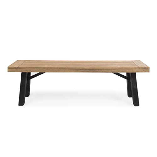 Christopher Knight Home Bettina Outdoor Acacia Wood Dining Bench with Brushed Mahogany Legs, Brushed Grey / Brushed Mahogany Christopher Knight Home