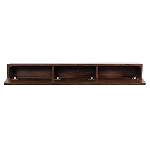 MANTELSDIRECT Houston Floating Wood Mantel Shelf with Hidden Storage Compartment - Mocha 60 Inch | Beautiful Wooden Rustic Shelf for TV Remotes, Controllers, and Décor MANTELSDIRECT